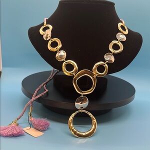 #P95. Gold and Silver Necklace lavender cord